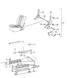 Sitzschiene / Sitzschienenträger / und Liegesitzbeschlag 356B-T5 1960-65 Sitzschiene / Sitzschienenträger / und Liegesitzbeschlag 356B-T5 1960-65
