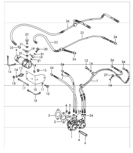 Diagram 201-02 Porsche 993 (911) (1994-1998) Système de carburant, système d'échappement