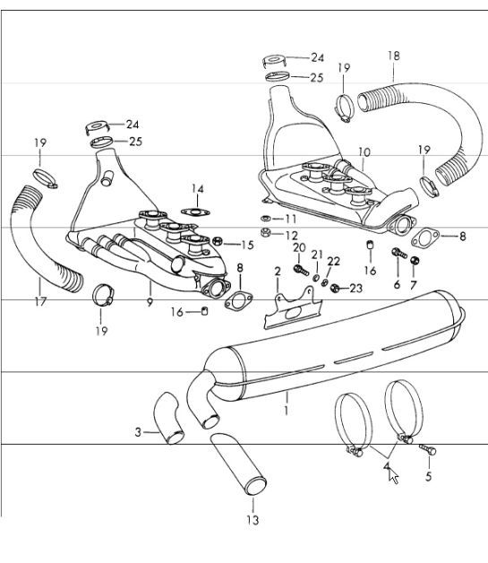 Diagram 202-10 Porsche Cayman GTS 718 2.5L Schaltgetriebe (365 PS) Kraftstoffsystem, Abgassystem