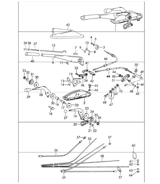 Diagram 701-10 Porsche 996 C4 3.4L 1997-08/01 Hand Lever System, Pedal Cluster 