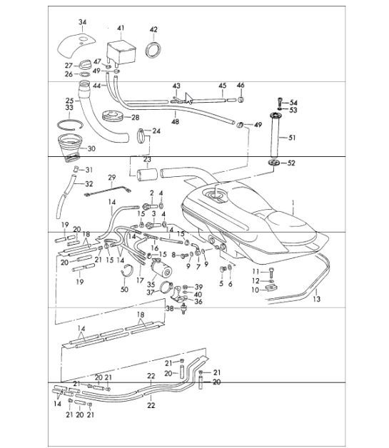 Diagram 201-00 Porsche Boxster S 718 2.5L PDK (350 ch) Système de carburant, système d'échappement