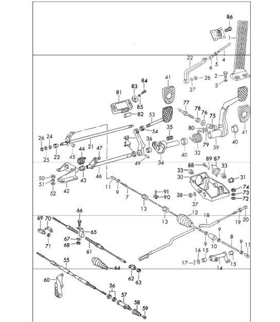 Diagram 702-05 Porsche Cayman T 718 2.0L Handgeschakeld (300 pk) Hendelsysteem, pedaalcluster 