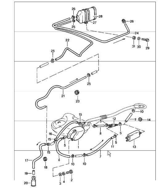 Diagram 201-15 Porsche Cayman S / R 3.4L 987C MKII 2009-12 Fuel System, Exhaust System