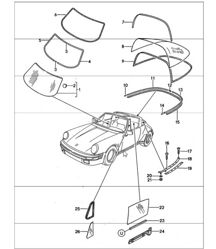 vitrage de fenêtre 911 TARGA / CABRIO 1987-89 vitrage de fenêtre 911 TARGA / CABRIO 1987-89