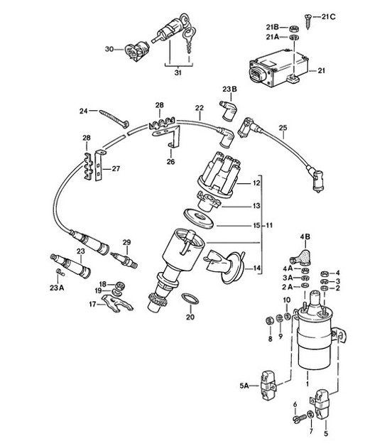 Diagram 901-005 Porsche 924 (1977-1988) Materiale elettrico