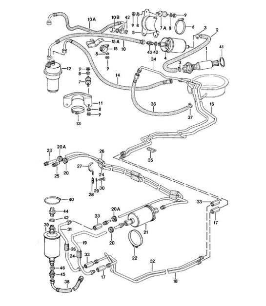 Diagram 201-015 Porsche 356C 1963-65 Sistema de combustible, sistema de escape