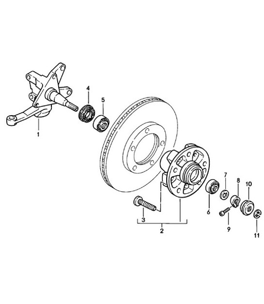 Diagram 401-010 Porsche 911 1987-1989 3.2L G50 Eje delantero, dirección 