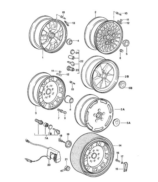 Diagram 601-000 Porsche 911 1984-1986 3.2L Wielen, Remmen