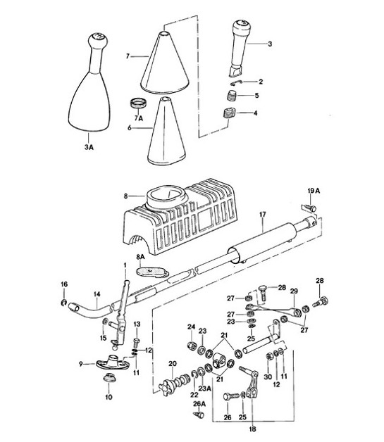 Diagram 701-000 Porsche 991 (911) MK1 2012-2016 Sistema a leva manuale, gruppo pedali 