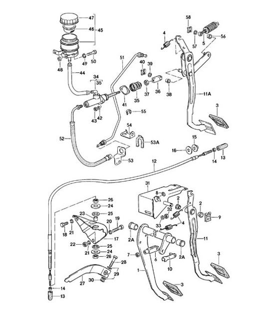 Diagram 702-005 Porsche 991.2 Speedster 4.0L (510Bhp) 2019 Sistema de palanca manual, conjunto de pedales 