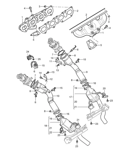 Diagram 202-05 Porsche Cayman 987C/981C (2005-2016) Kraftstoffsystem, Abgassystem