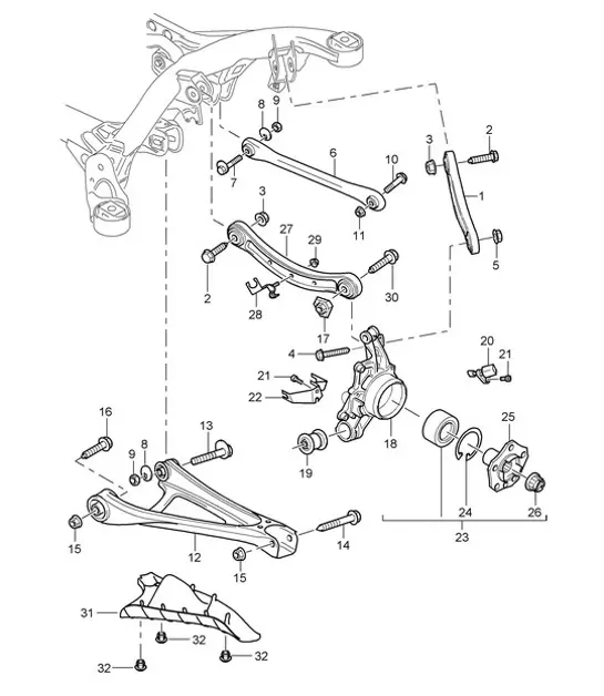 Diagram 501-00 Porsche 997 MKII Carrera C2 3.6L 2009>> Hinterachse