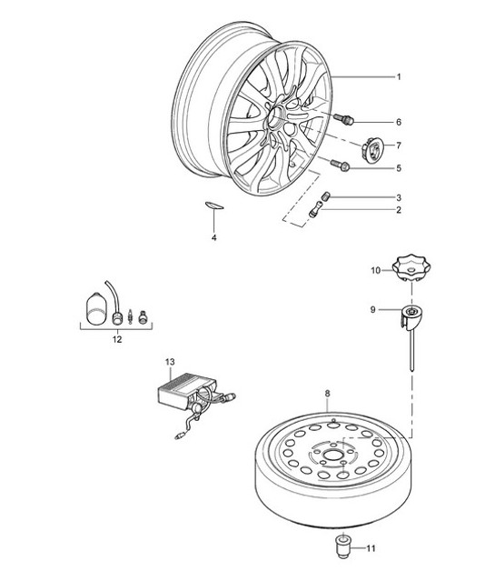 Diagram 601-00 Porsche 997 MKII Carrera C4 3.6L 2009>> Wheels, Brakes