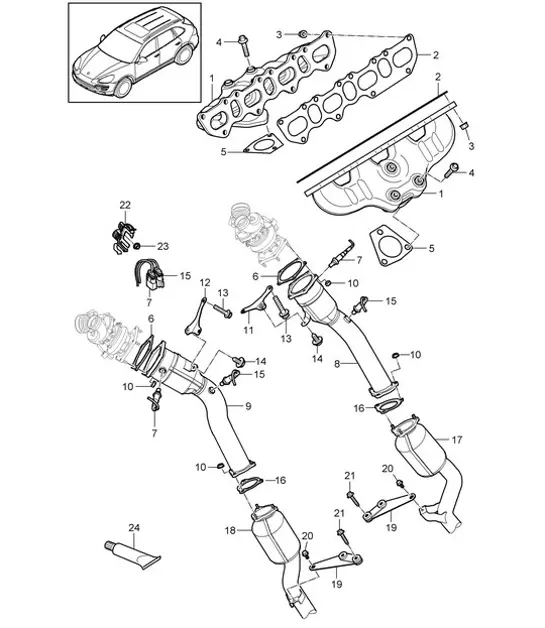 Diagram 202-005 Porsche Cayenne Turbo S V8 4.8L Benziner 550 PS Kraftstoffsystem, Abgassystem