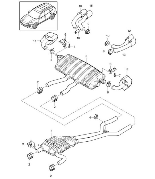 Diagram 202-055 Porsche Cayenne Turbo / Turbo S 4.8L 2007>> Fuel System, Exhaust System