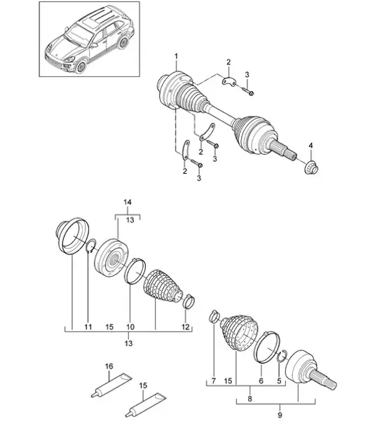 Diagram 401-012 Porsche Cayenne 3.6L 2007>> Eje delantero, dirección 