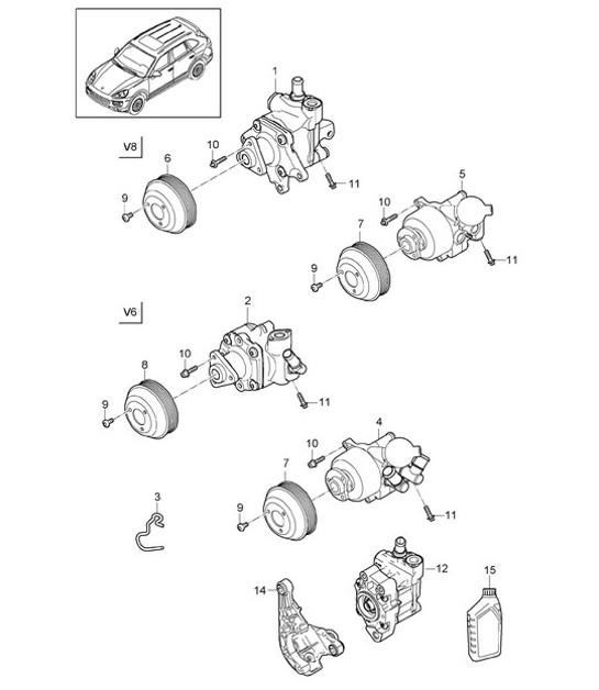 Diagram 403-025 Porsche Macan Turbo 3.6L V6 400 pk Vooras, besturing 
