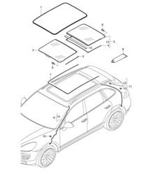 Tetto in vetro / Accessori / Copertura / Tubo scarico acqua (PR:3FU) Cayenne 92A (958) 2011-18 Tetto in vetro / Accessori / Copertura / Tubo scarico acqua (PR:3FU) Cayenne 92A (958) 2011-18