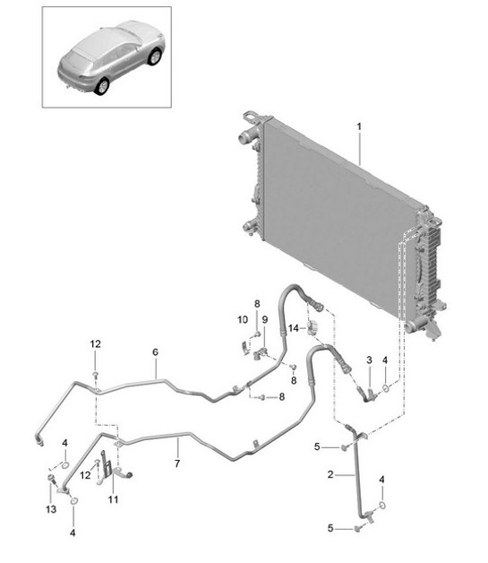 - PDK - Boîte de vitesses / Refroidisseur d'huile de transmission / Conduite de pression d'huile (Modèle : CTLA,CTL, CTMA,CTM, DCNA,DCN, DHKA,DHK) 95B.1 Macan 3.0L / 3.6L 2014-18