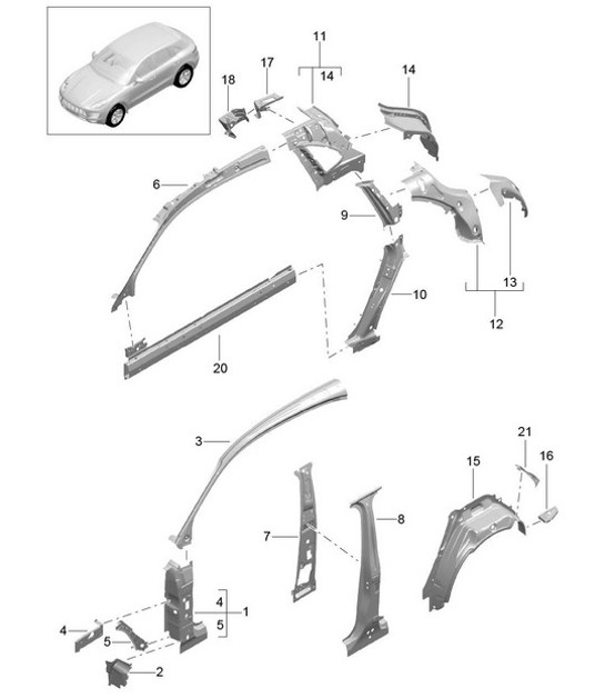 Diagram 801-050 Porsche Panamera S V6 Turbo 3.0L 2WD (420 ch) Carrosserie
