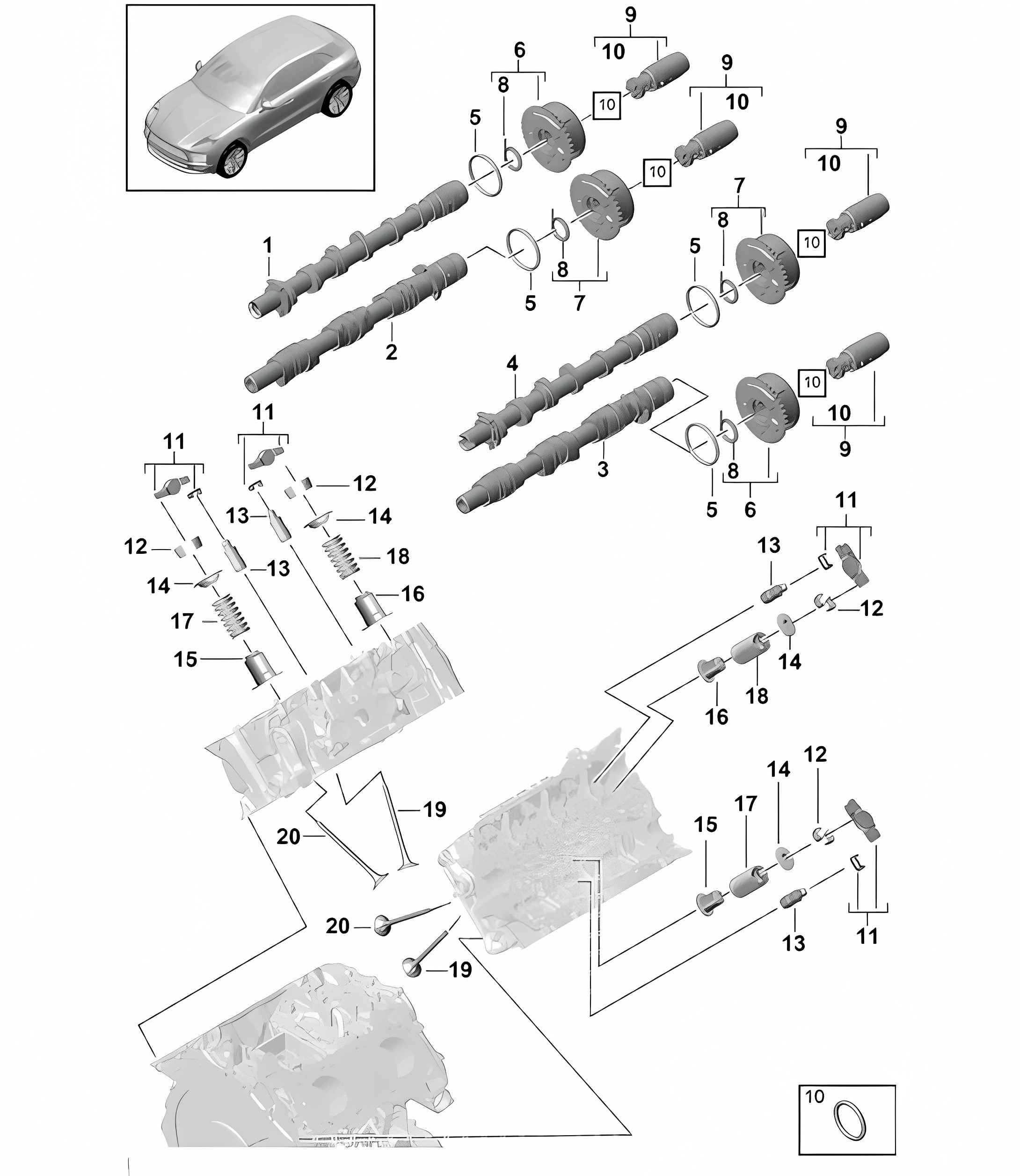 Camshaft, Valves - Model: DLZ,DLZB, DGR,DGRB, DGRC - 95B (II / III) Macan 2.9L / 3.0L 2019 - 2024