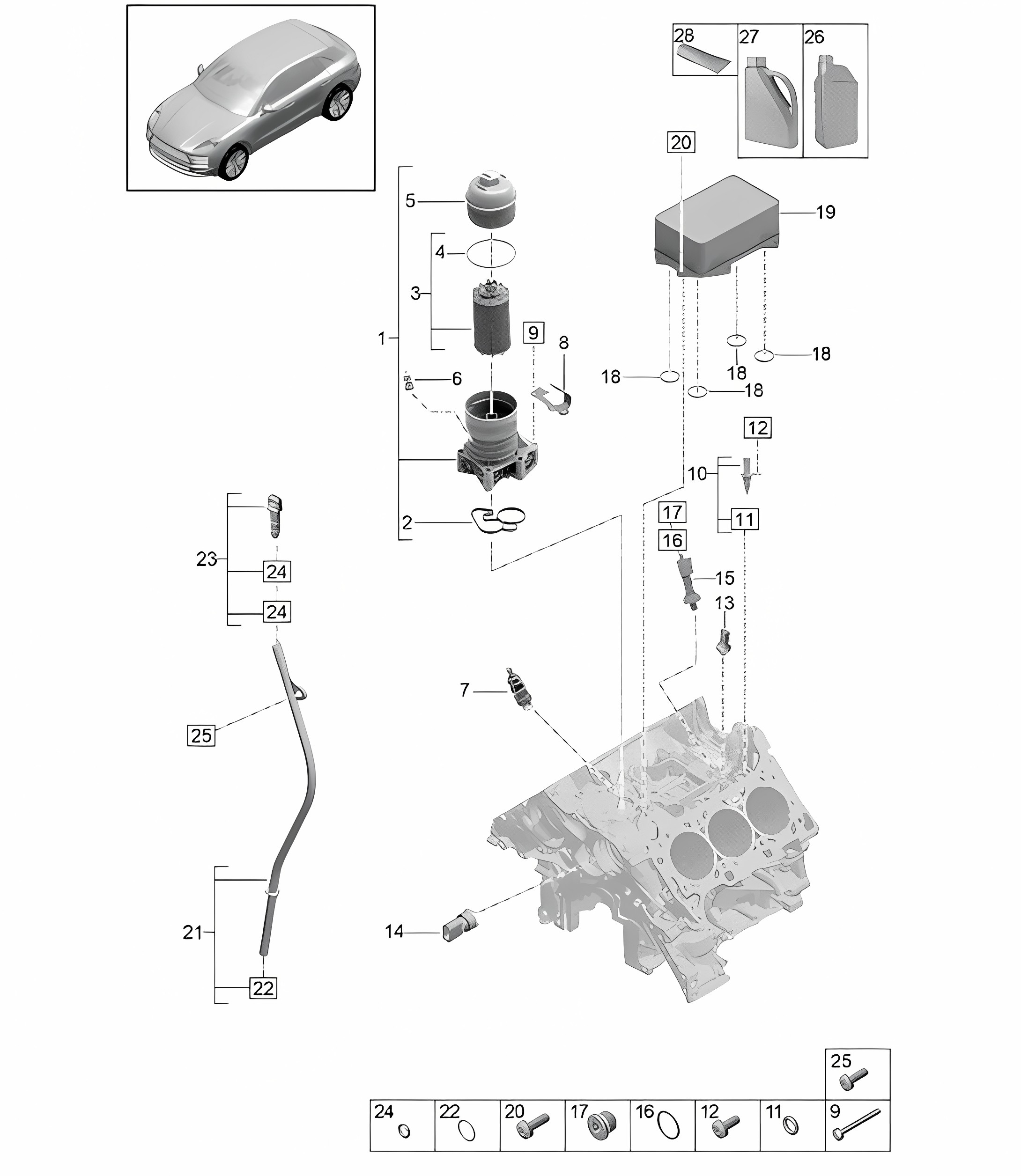 Oil filter / Console / Oil cooler - Model: DLZ,DLZB, DGR,DGRB, DGR,DGRC - 95B (II / III) Macan 2.9L / 3.0L 2019 - 2024