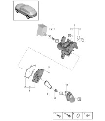Régulateur de liquide de refroidissement / Pompe de liquide de refroidissement / Embout de raccordement - PR:T2G - 95B (II / III) Macan 2.0L 2019 - 2024