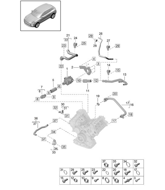 Diagram 105-050 Porsche Cayman 718C (982C) 2017>> Engine