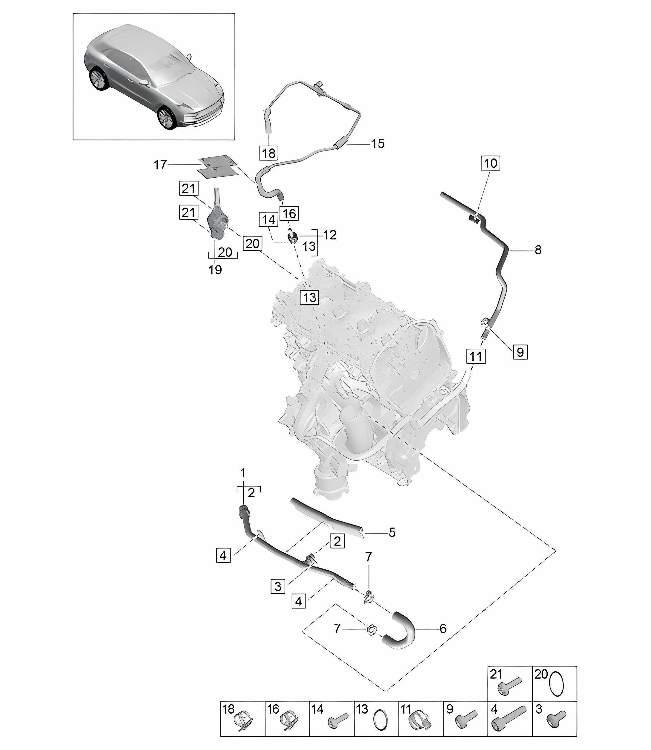 Coolant cooling system - 1 - PR:T2G - 95B (II / III) Macan 2.0L  2019 - 2024