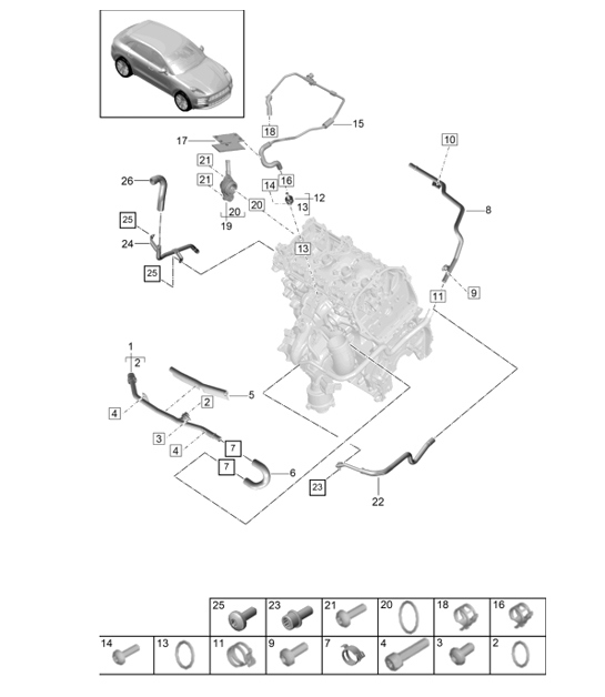 Diagram 105-070 Porsche Cayman 718C (982C) 2017>> Engine