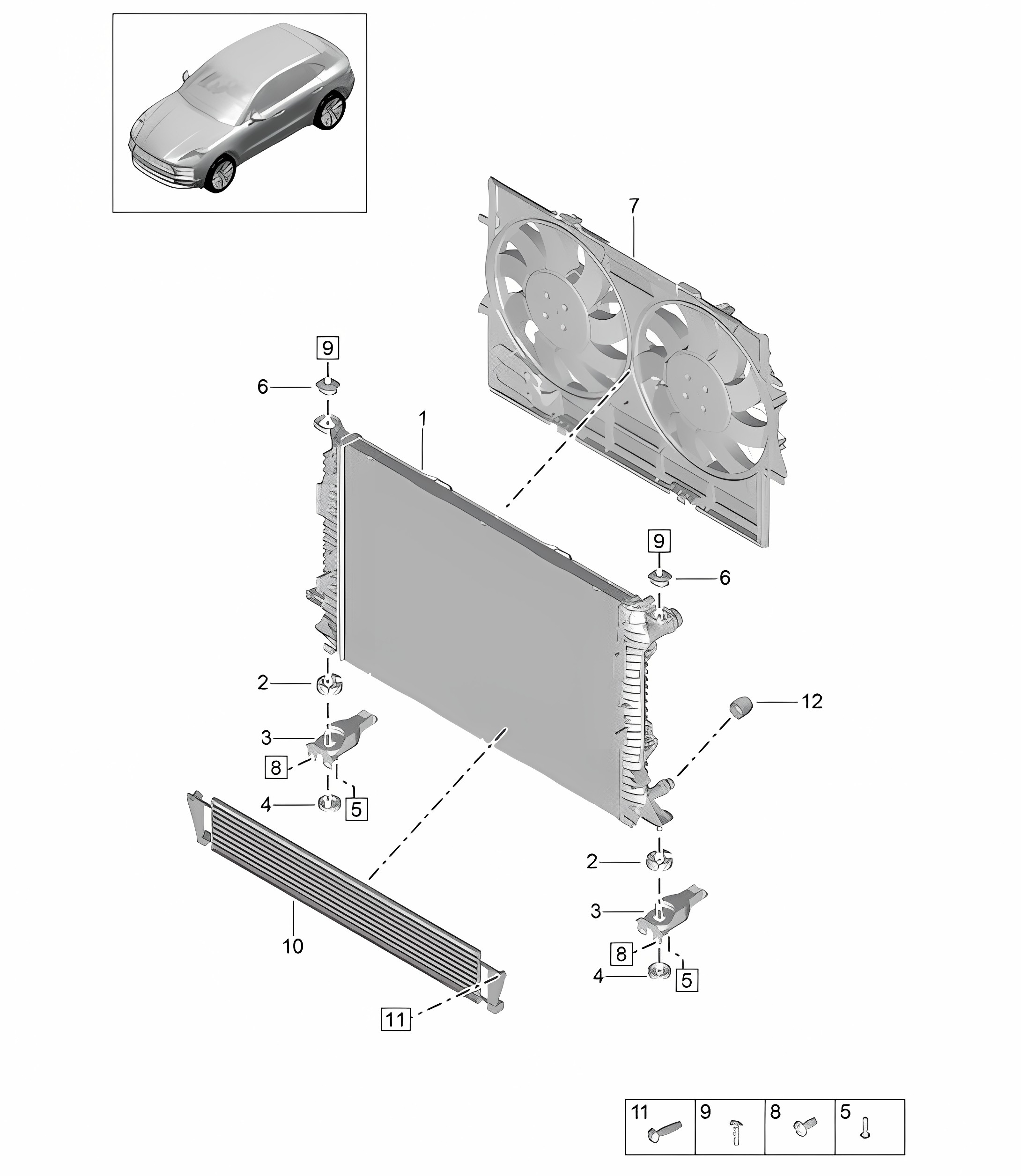 Cooler for coolant  - Model: DLZ,DLZB, DGR,DGRB, DGR,DGRC - 95B (II / III) Macan 2.9L / 3.0L 2019 - 2024