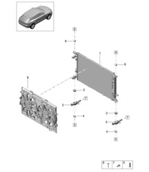 Sistema di raffreddamento del liquido di raffreddamento / Radiatore per liquido di raffreddamento - PR:T2B + GP2 - 95B (II / III) Macan 2.0L 2019 - 2024