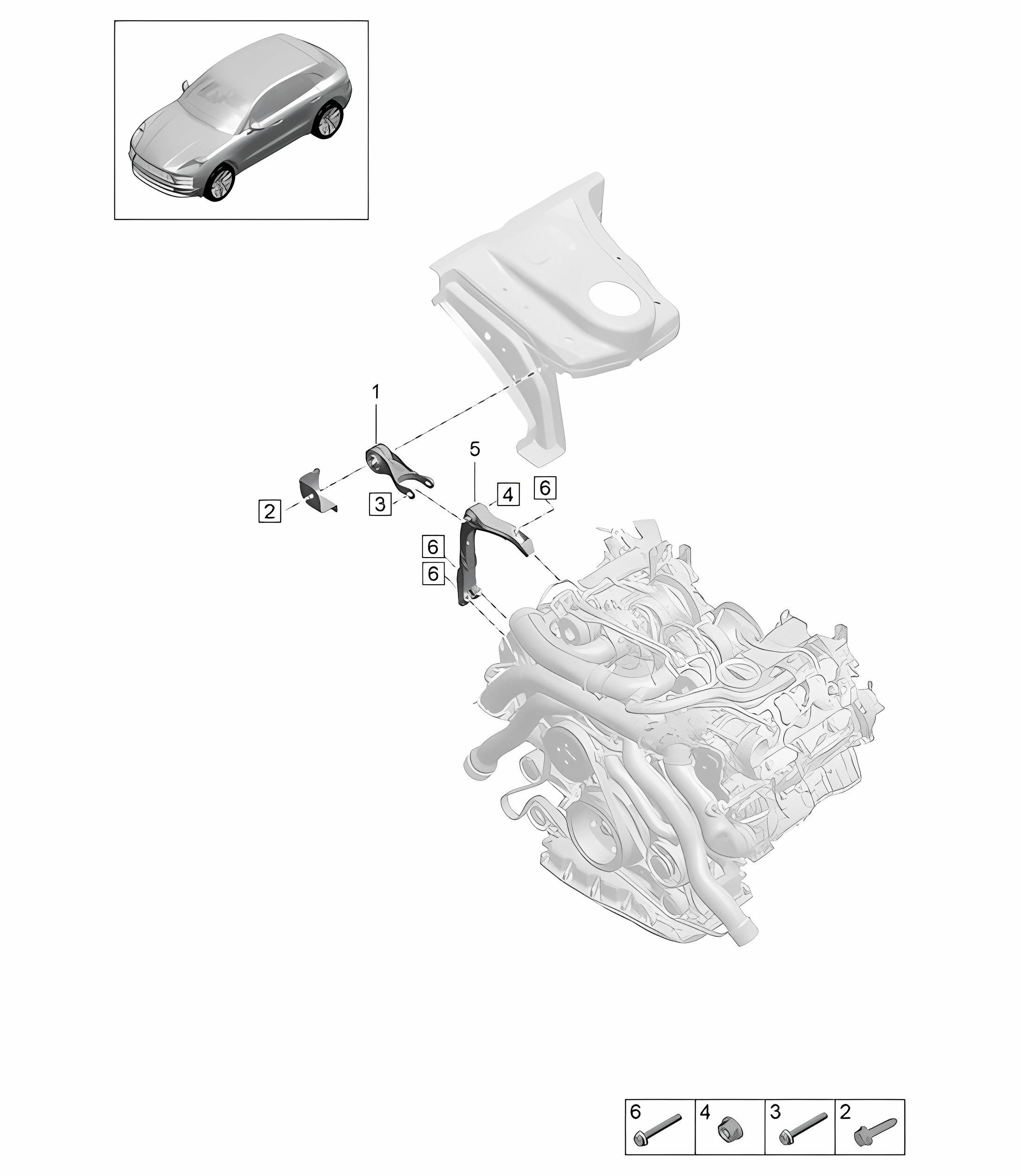 Engine lifting tackle / Engine support - PR:TV8 + GP2 - 95B (II / III) Macan 2.9L 2019 - 2024