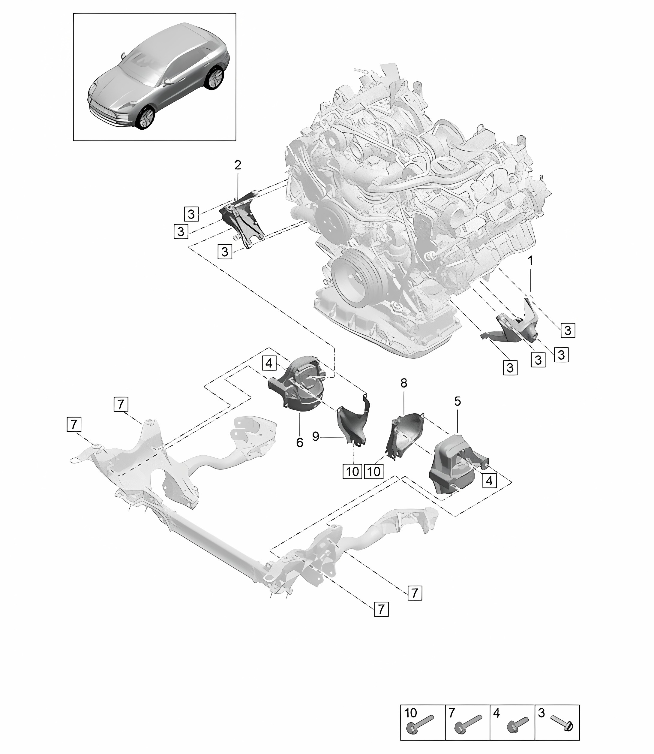 Engine lifting tackle / Console for engine mounting / Engine mounting - PR:D1C, D29, DC5, GP1 - 95B (II / III) Macan 2.9L / 3.0L 2019 - 2024