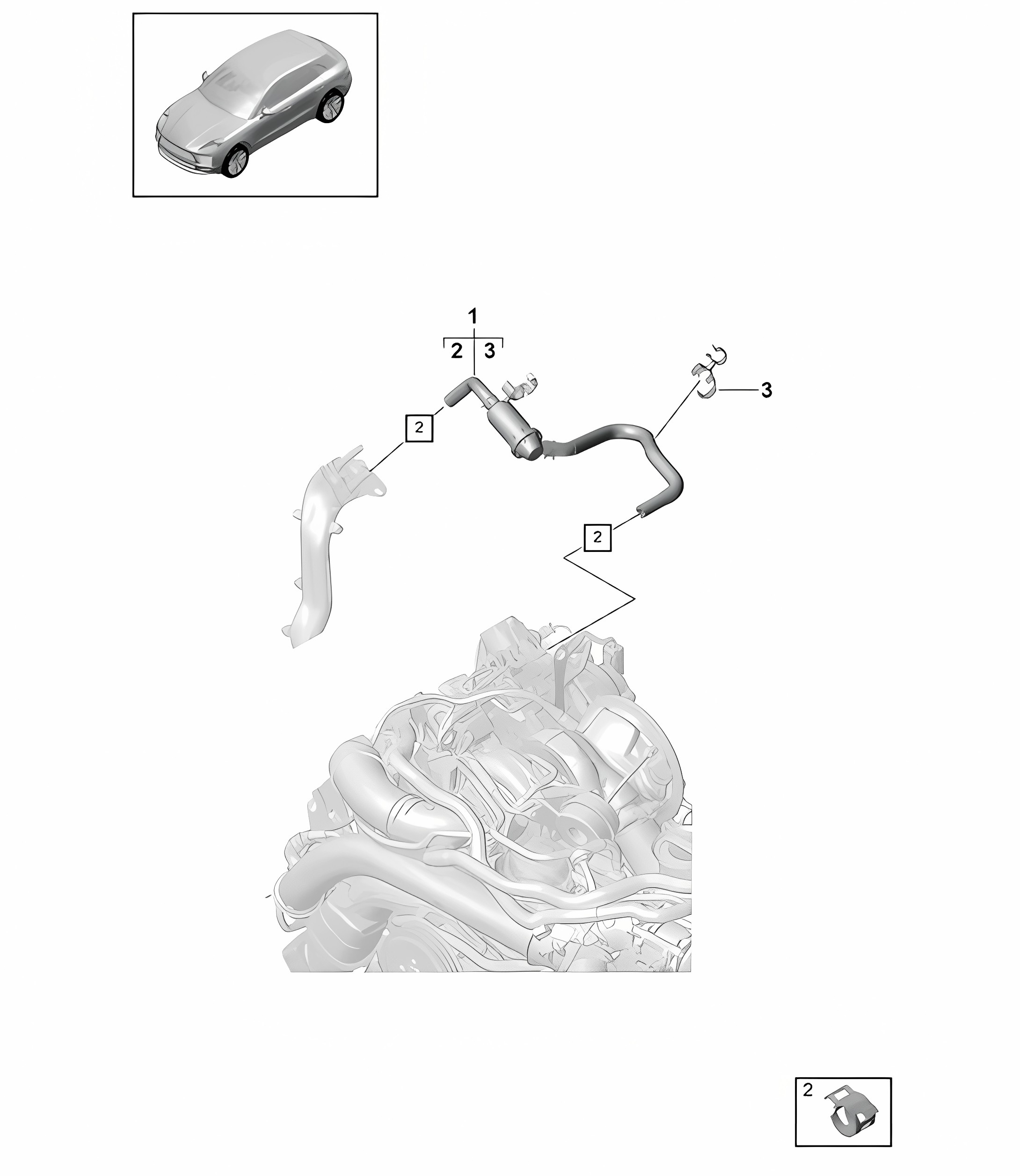 Fuel system / Purge-air line / Engine bay - PR:TV8 + GP2 -  95B (II / III) Macan  2.9L 2019 - 2024