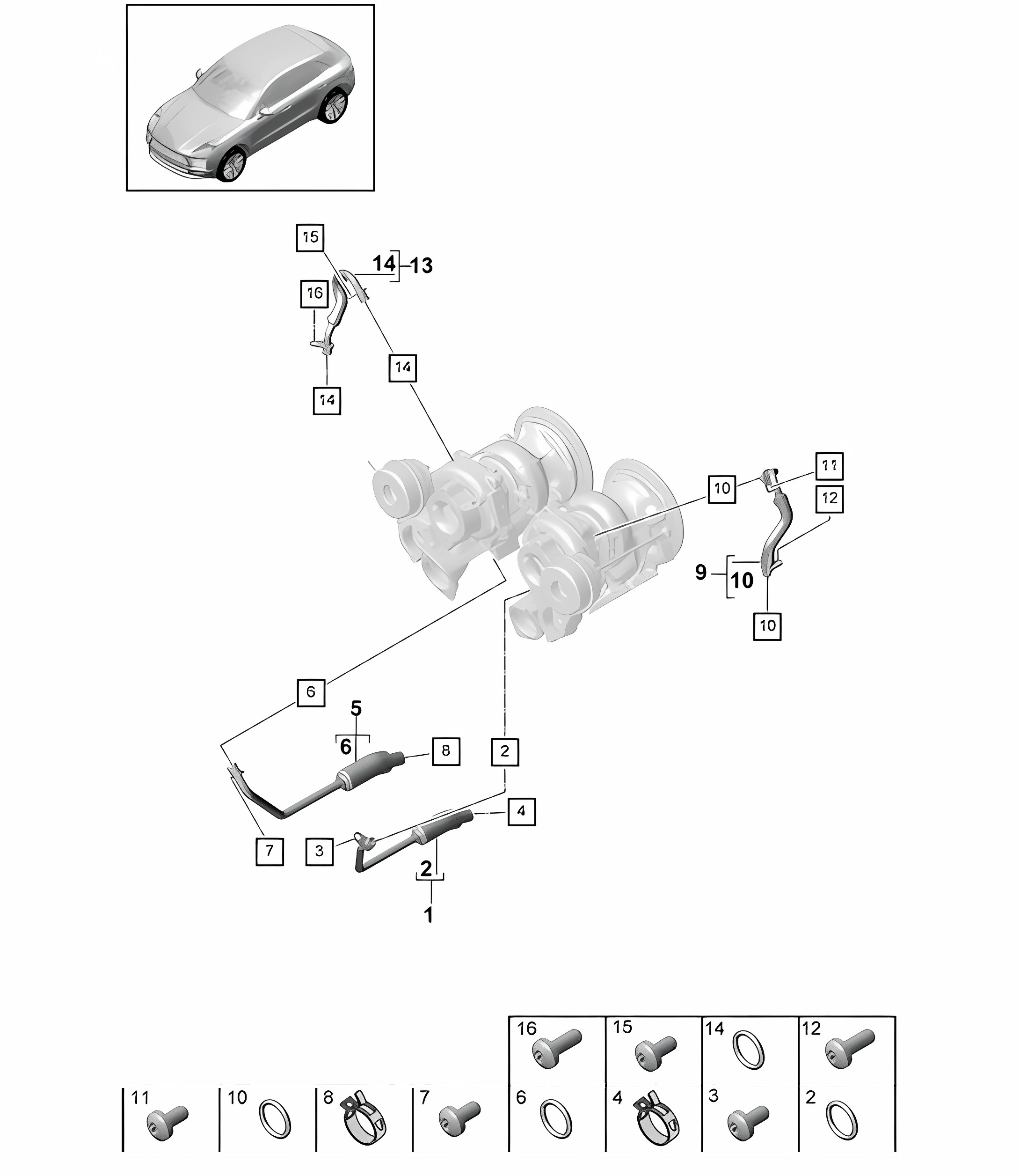 Coolant cooling system for Turbocharger - PR:D1C, D29 - 95B (II / III) Macan  2.9L 2019 - 2024