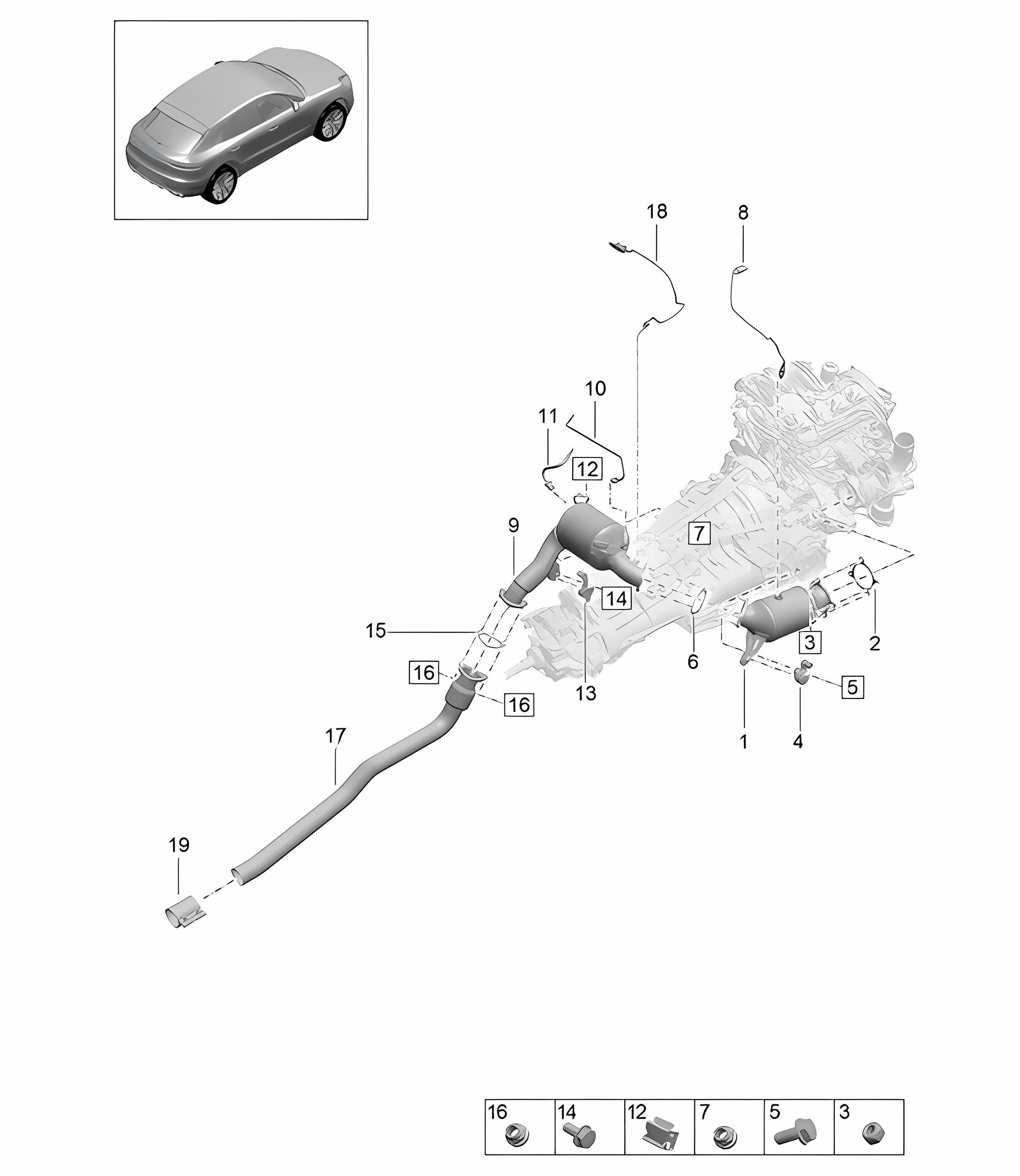 Catalytic converter / Petrol particulate filter / Lambda sensor - PR:4BF, 4BI, 7CF, 7CP + T2G-  95B (II / III) Macan 2.0L 2019 - 2024