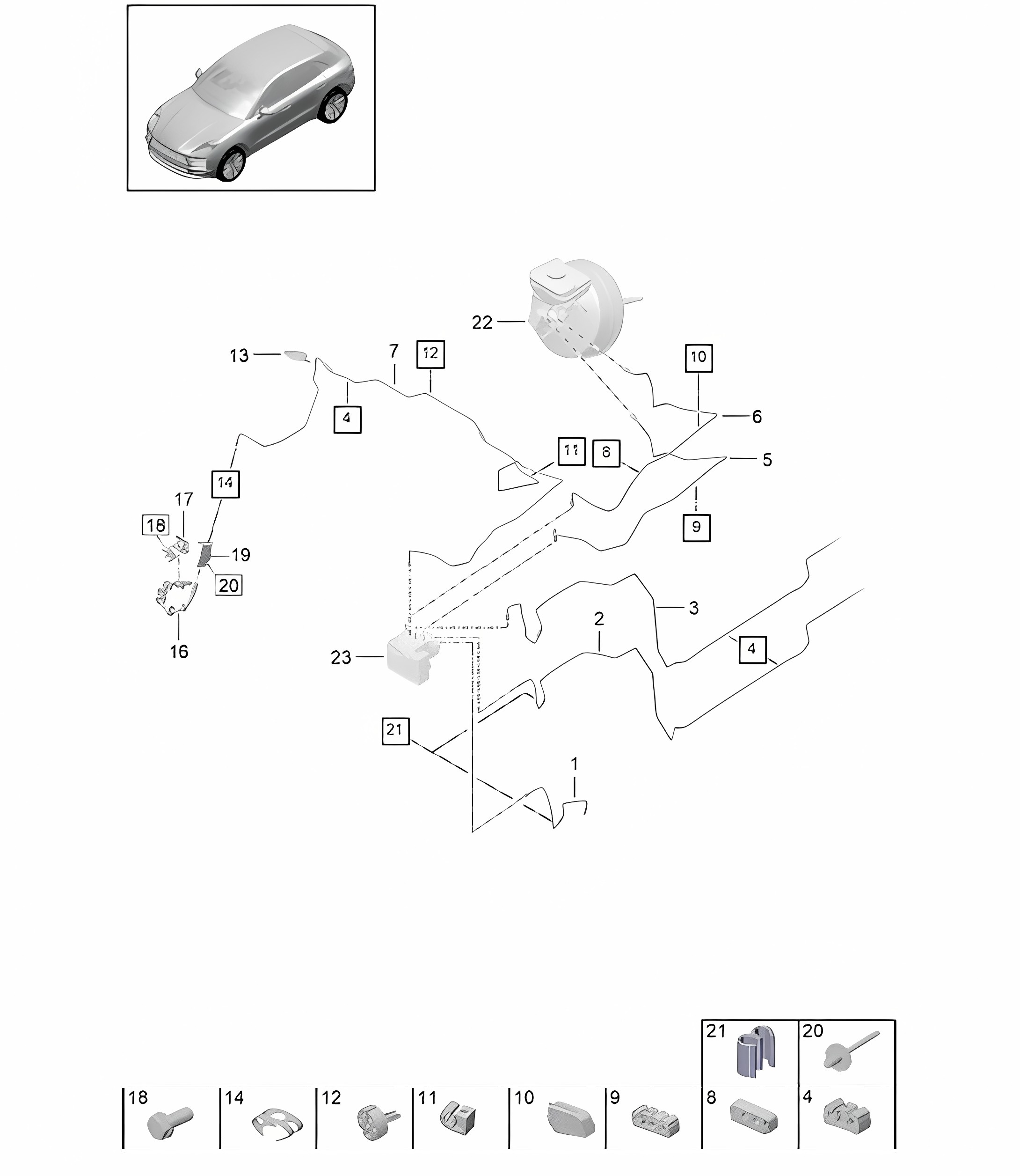 Brake line / Front end - FRONT - PR:1LA, 1LB, 1LE, 1LF, 1LG, 1LH, 1LY, 1ZK+ 1BA, 1BH, 1BK+ L0L, L0R -  95B (II / III) Macan 2019 - 2024