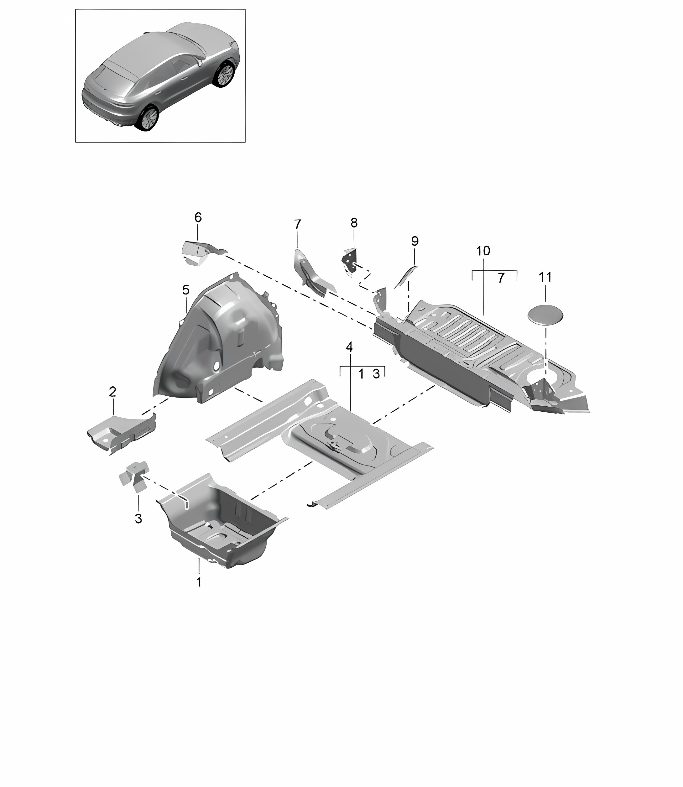 Bottom plate / Wheel housing - REAR -  95B (II / III) Macan 2019 - 2024