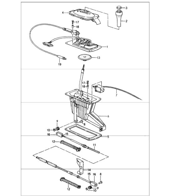 Diagram 701-02 Porsche 964 (911) (1989-1994) Système de levier manuel, groupe de pédales 