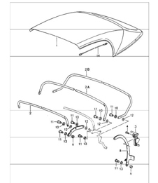 convertible top covering, convertible top frame, single parts 964 SPEEDSTER 1989-94 convertible top covering, convertible top frame, single parts 964 SPEEDSTER 1989-94