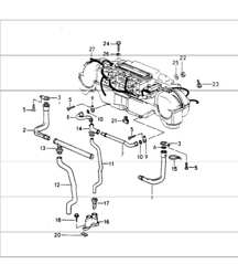 water drain tube, mount, wiring harness heater, air conditioner 964 1989-94 water drain tube, mount, wiring harness heater, air conditioner 964 1989-94
