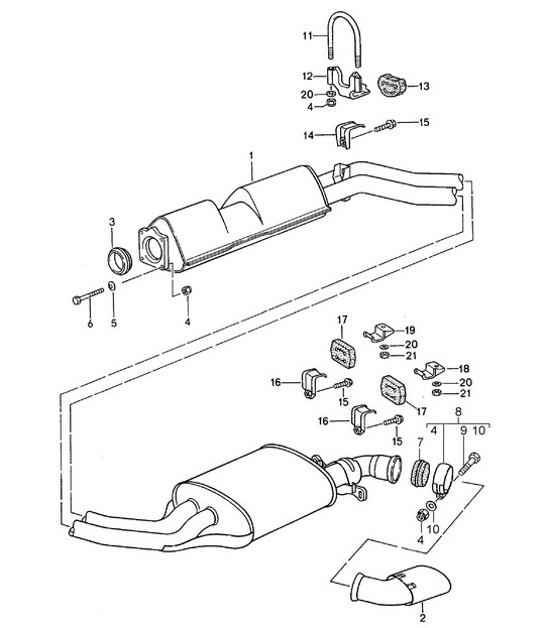 Diagram 202-005 Porsche Cayman S 3.4L 987C 2005-08 Kraftstoffsystem, Abgassystem