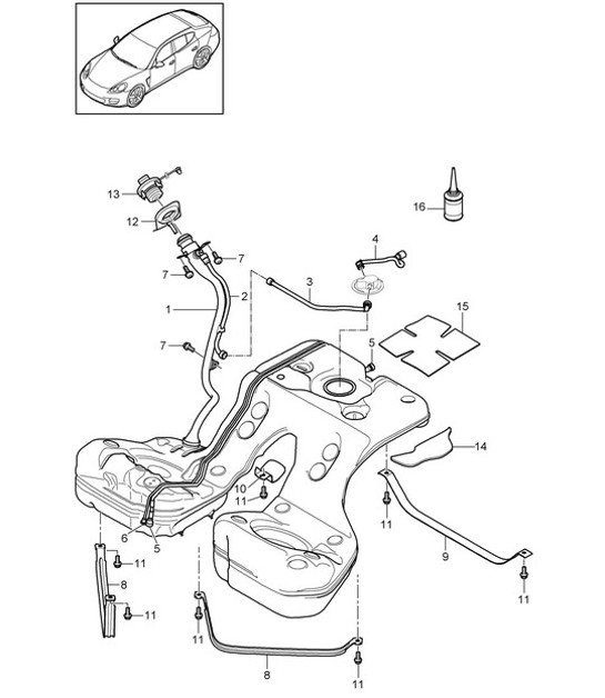 Diagram 201-000 Porsche Macan (95B) MK1 (2014-2018) Système de carburant, système d'échappement