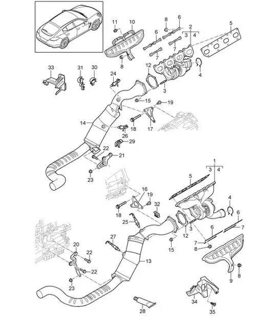 Diagram 202-010 Porsche Cayenne Turbo / Turbo S 4.8L 2007>> Brandstofsysteem, uitlaatsysteem