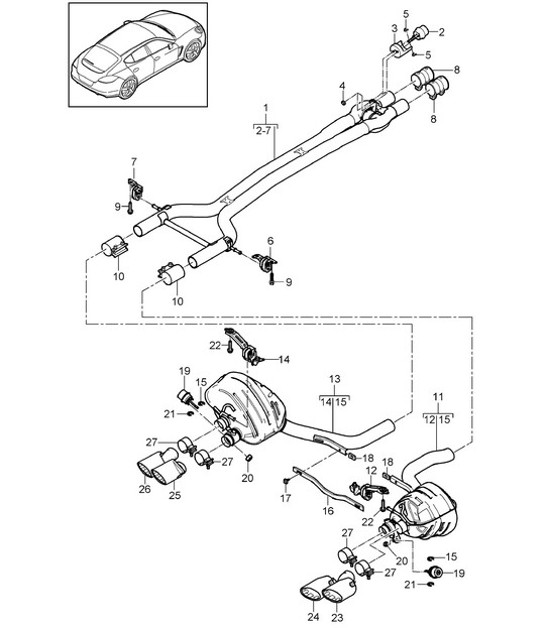 Diagram 202-062 Porsche Cayenne S/GTS 4.8L 2007>> Fuel System, Exhaust System