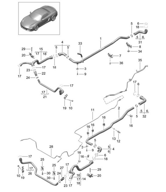 Diagram 105-010 Porsche 997 Carrera 4 3.6L 2005>> Moteur
