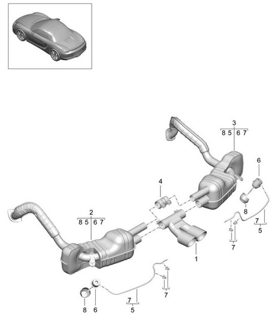 Diagram 202-005 Porsche Boxster 986/987/981 (1997-2016) Fuel System, Exhaust System