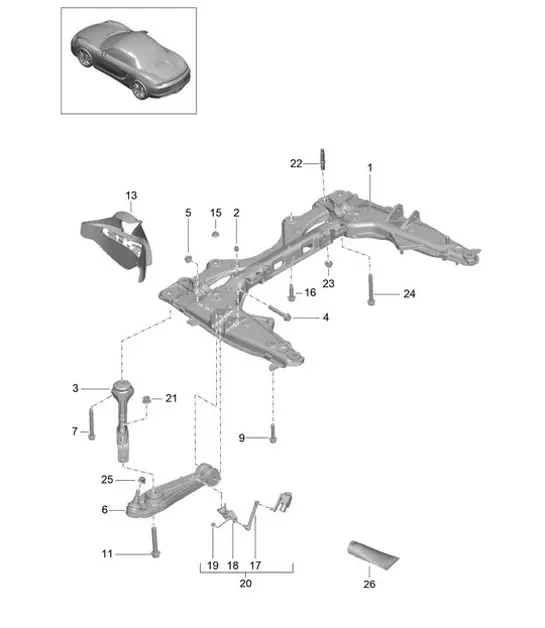 Diagram 401-000 Porsche Panamera Turbo S V8 4.8L Eje delantero, dirección 