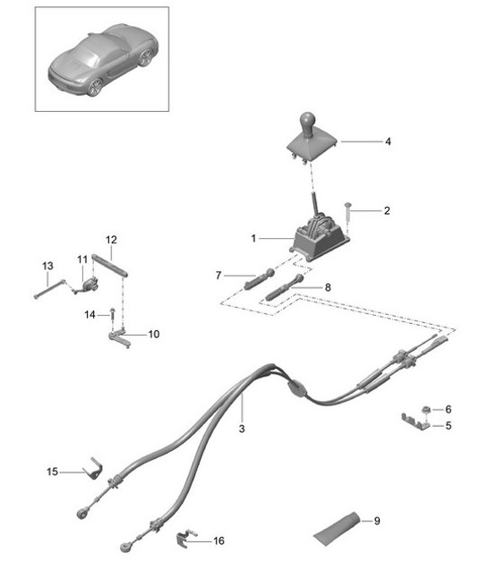 Diagram 701-000 Porsche 991 (911) MK1 2012-2016 Hand Lever System, Pedal Cluster 